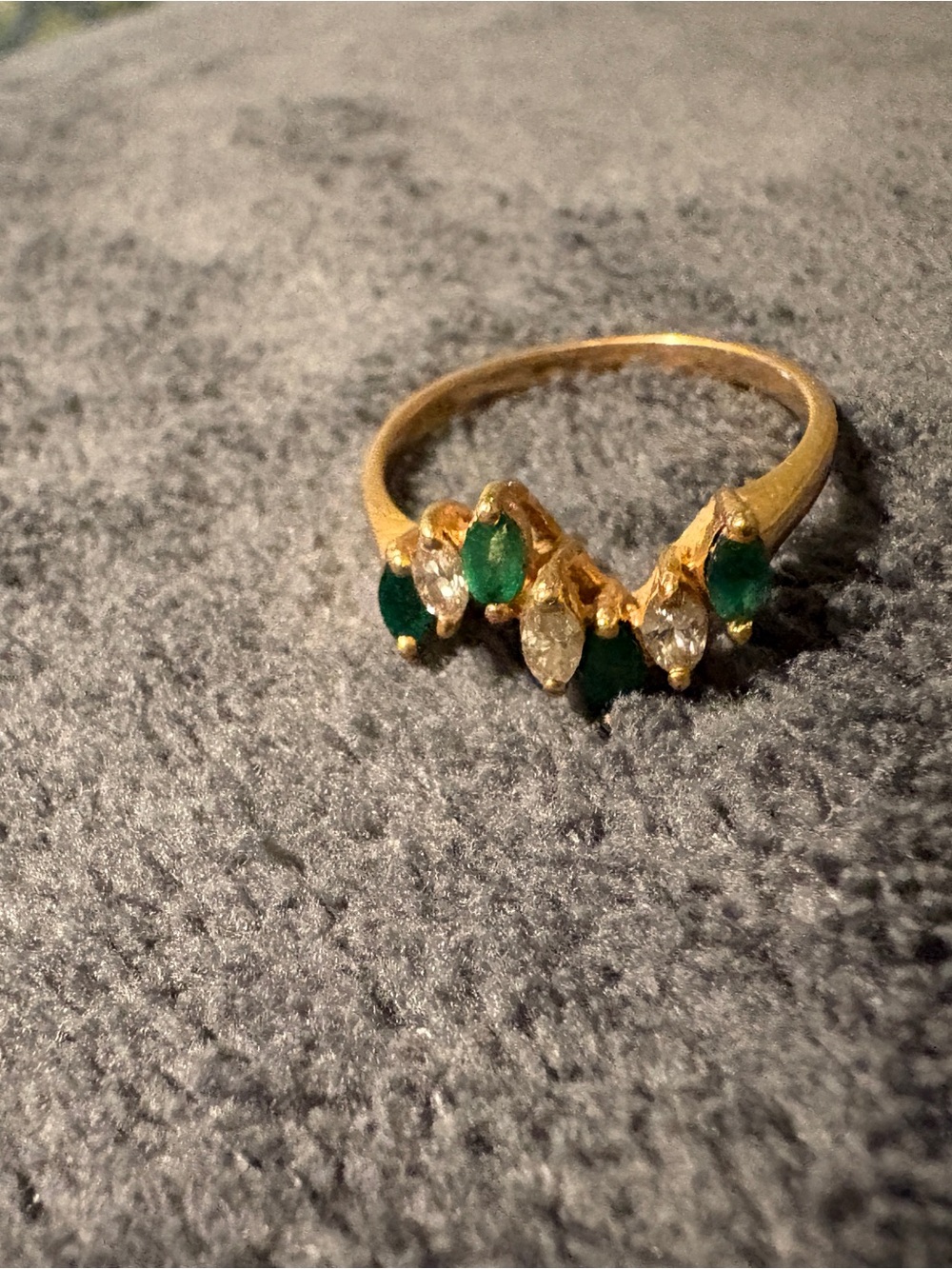 Gold Emerald and Diamond-Style Cluster Ring - Green
